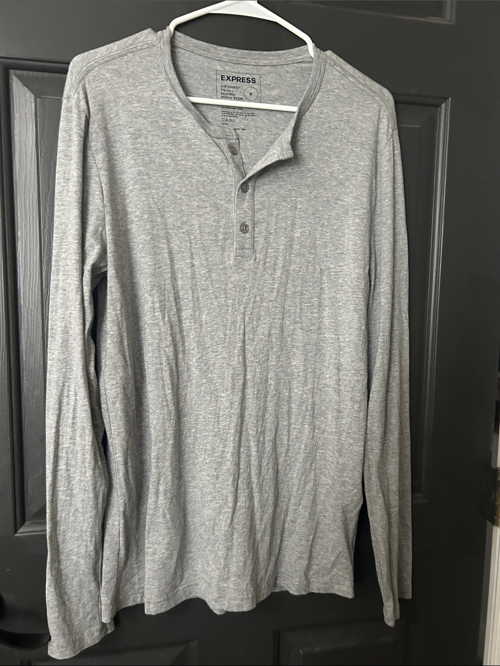 Express Light Gray Long-Sleeve Henley Shirt